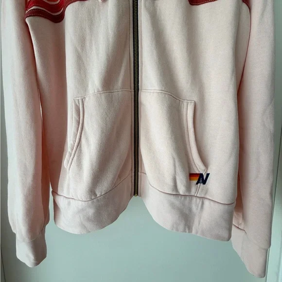 Aviator Nation 5 stripe hoodie light pink rainbow white size L NWOT - Picture 3 of 9